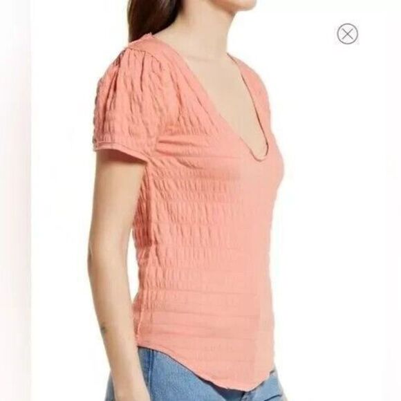 We The Free OB1434146 Women's Sz XL Burnt Coral Sugar Cube V-Neck T-Shirt - Picture 7 of 8